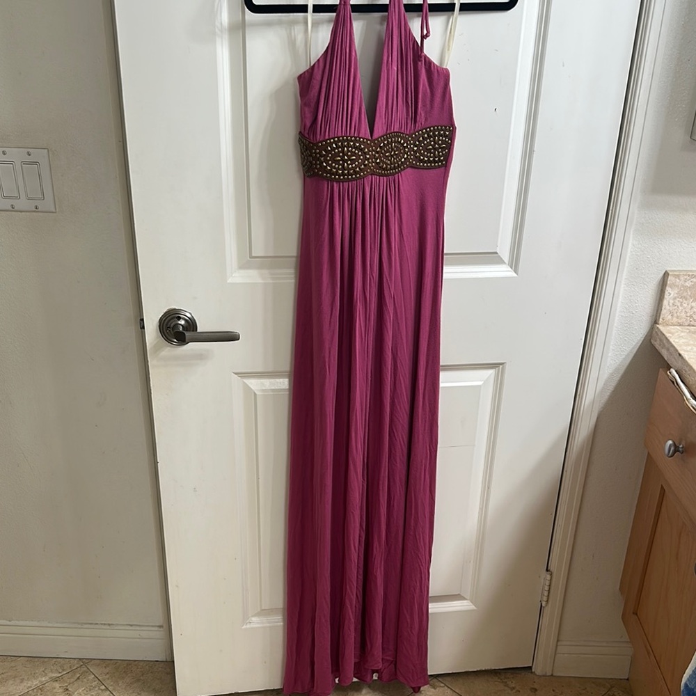 Elegant Pink SKY Halter Maxi Dress